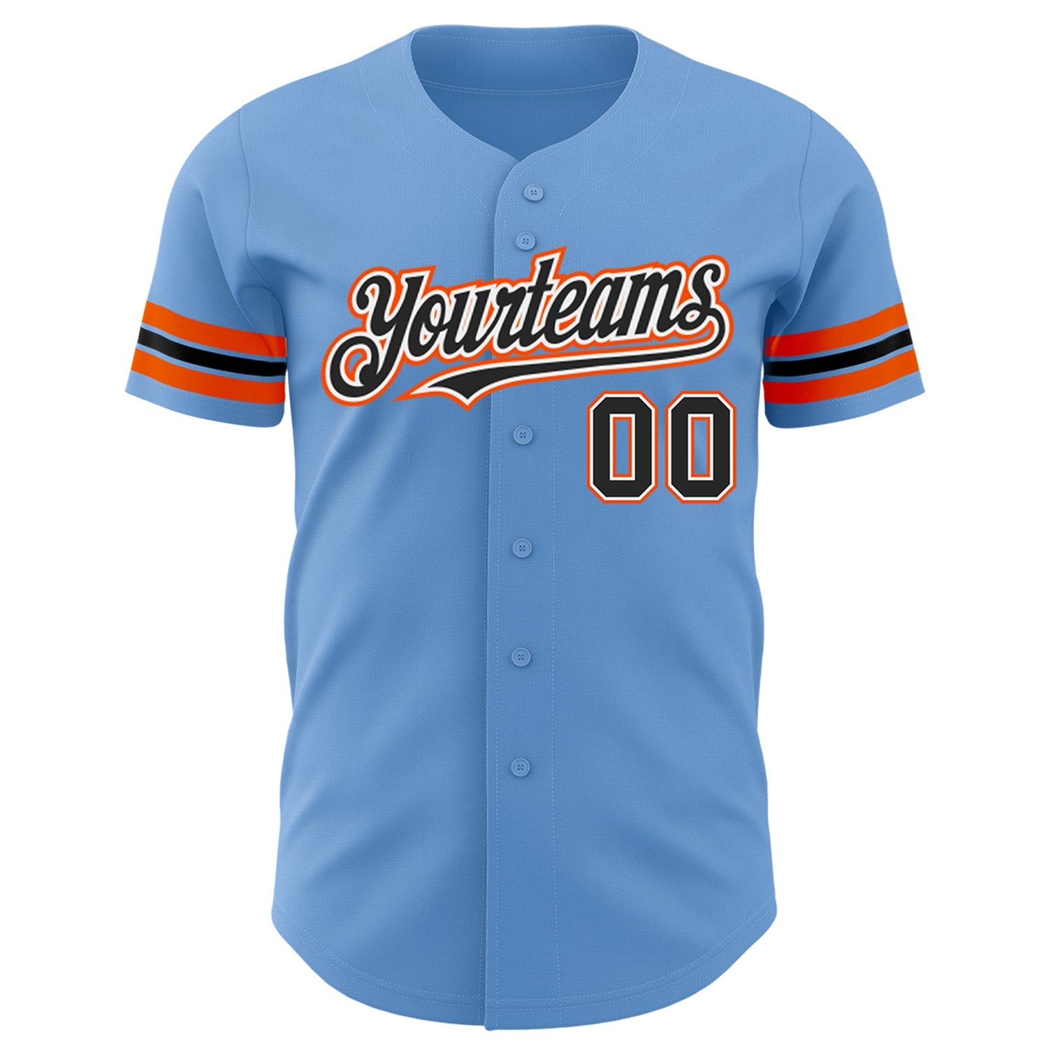 Custom Light Blue Black-Orange Authentic Baseball Jersey view 2