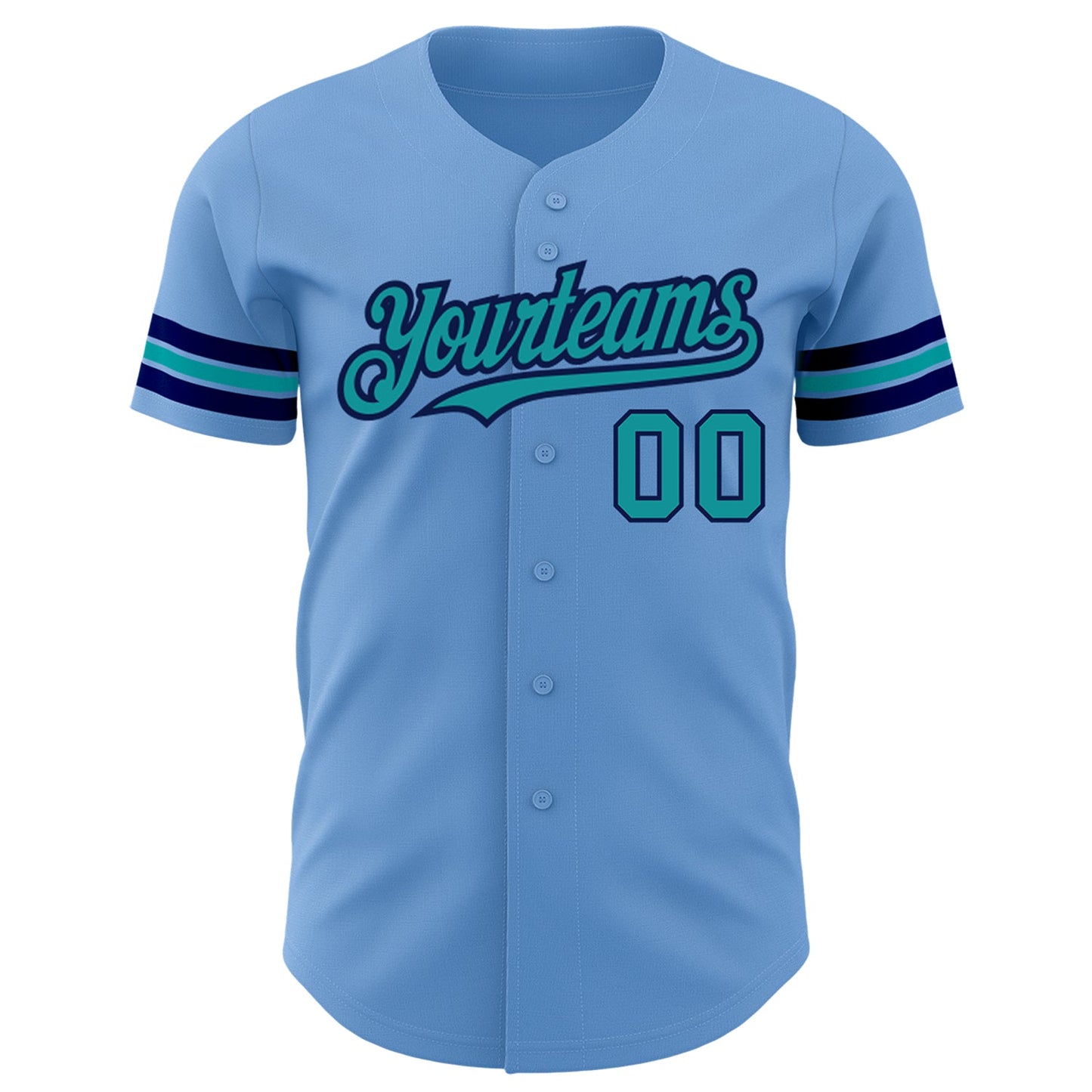 Custom Light Blue Teal-Navy Authentic Baseball Jersey view 2