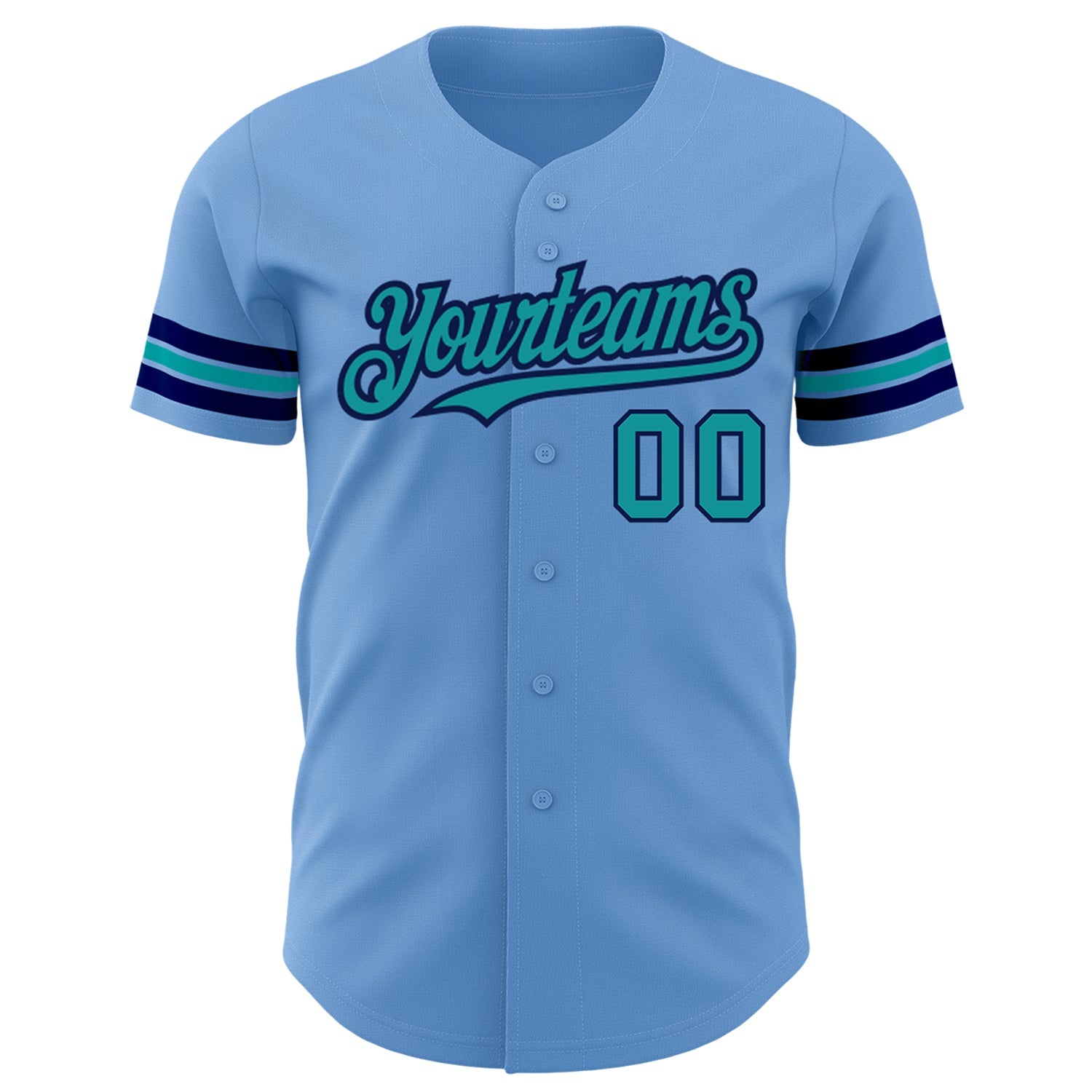 Custom Light Blue Teal-Navy Authentic Baseball Jersey view 2