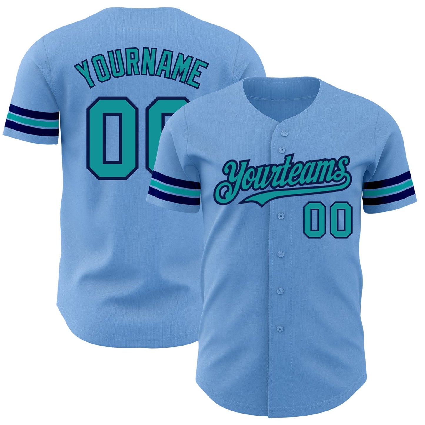 Custom Light Blue Teal-Navy Authentic Baseball Jersey - Main View