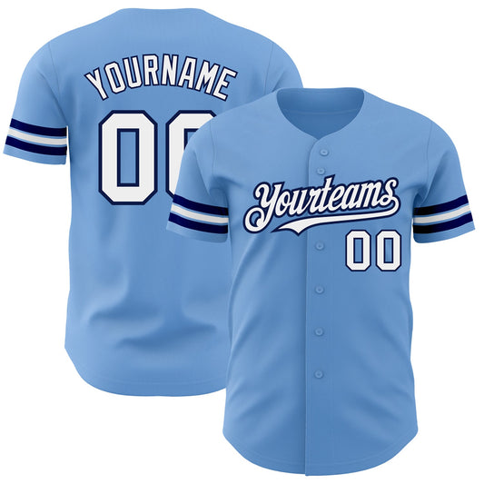 Custom Light Blue White-Navy Authentic Baseball Jersey - Main View