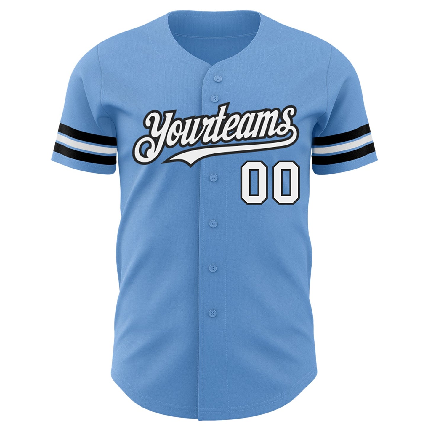 Custom Light Blue White-Black Authentic Baseball Jersey view 2