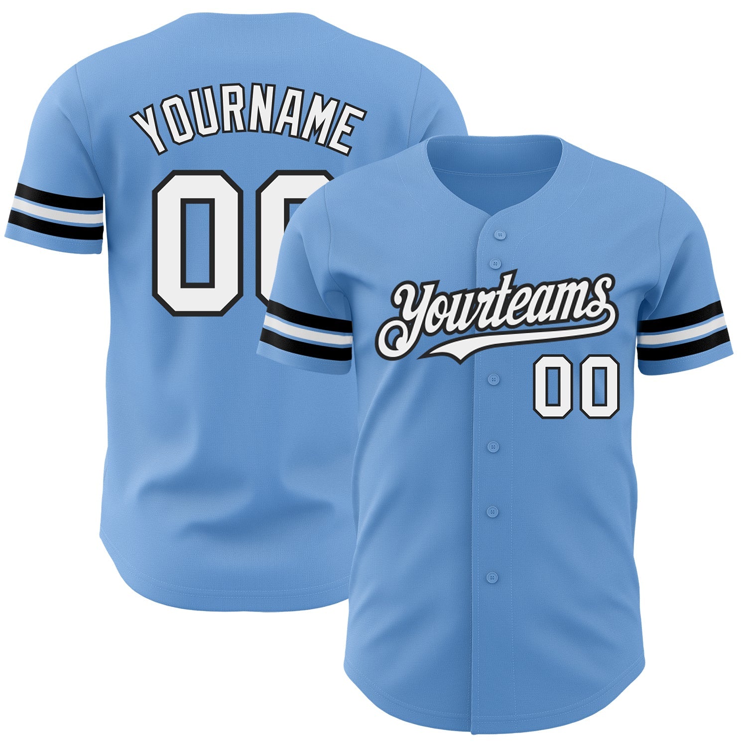 Custom Light Blue White-Black Authentic Baseball Jersey - Main View