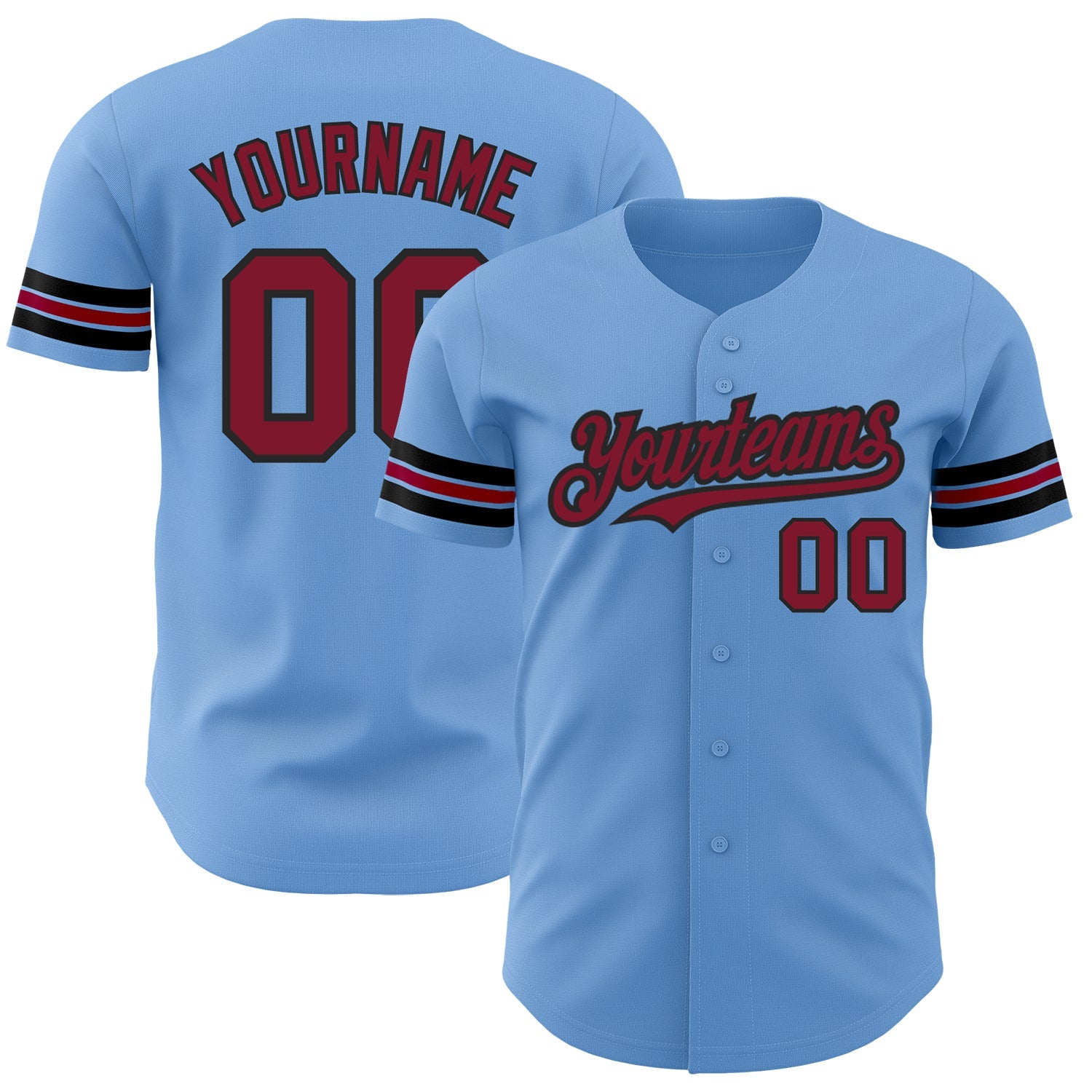 Custom Light Blue Crimson-Black Authentic Baseball Jersey - Main View
