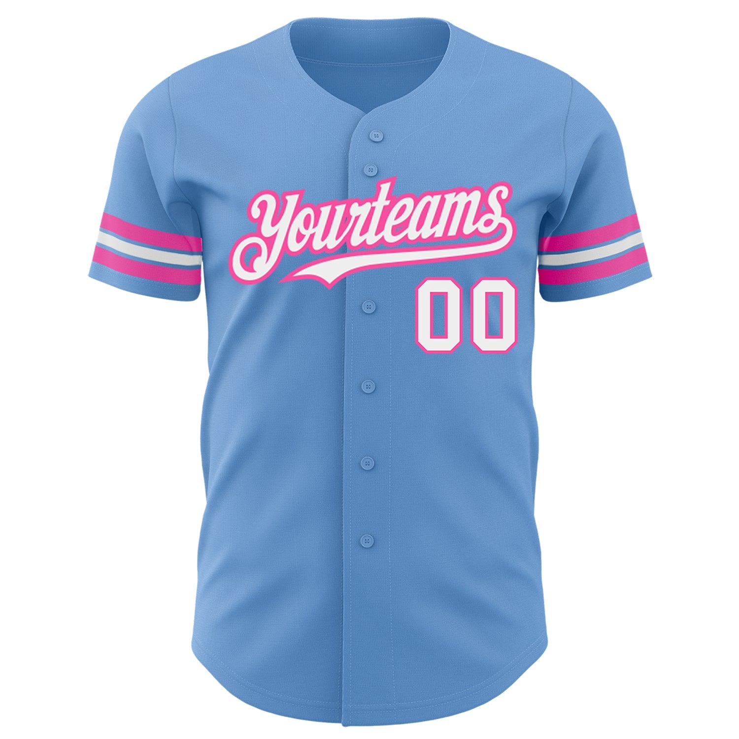 Custom Light Blue White-Pink Authentic Baseball Jersey view 2