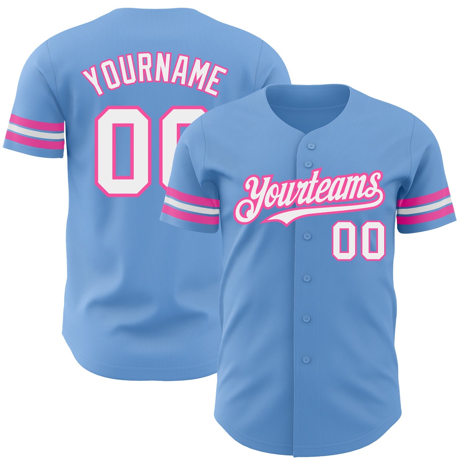 Custom Light Blue White-Pink Authentic Baseball Jersey - Main View