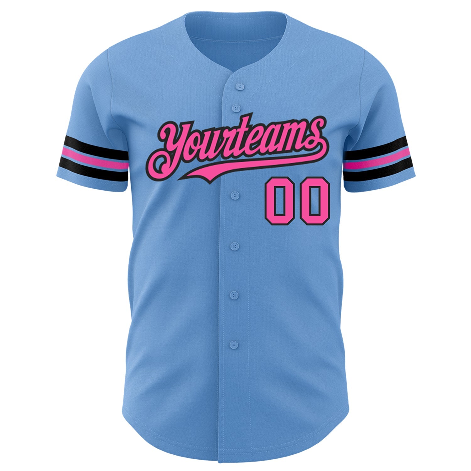 Custom Light Blue Pink-Black Authentic Baseball Jersey view 3