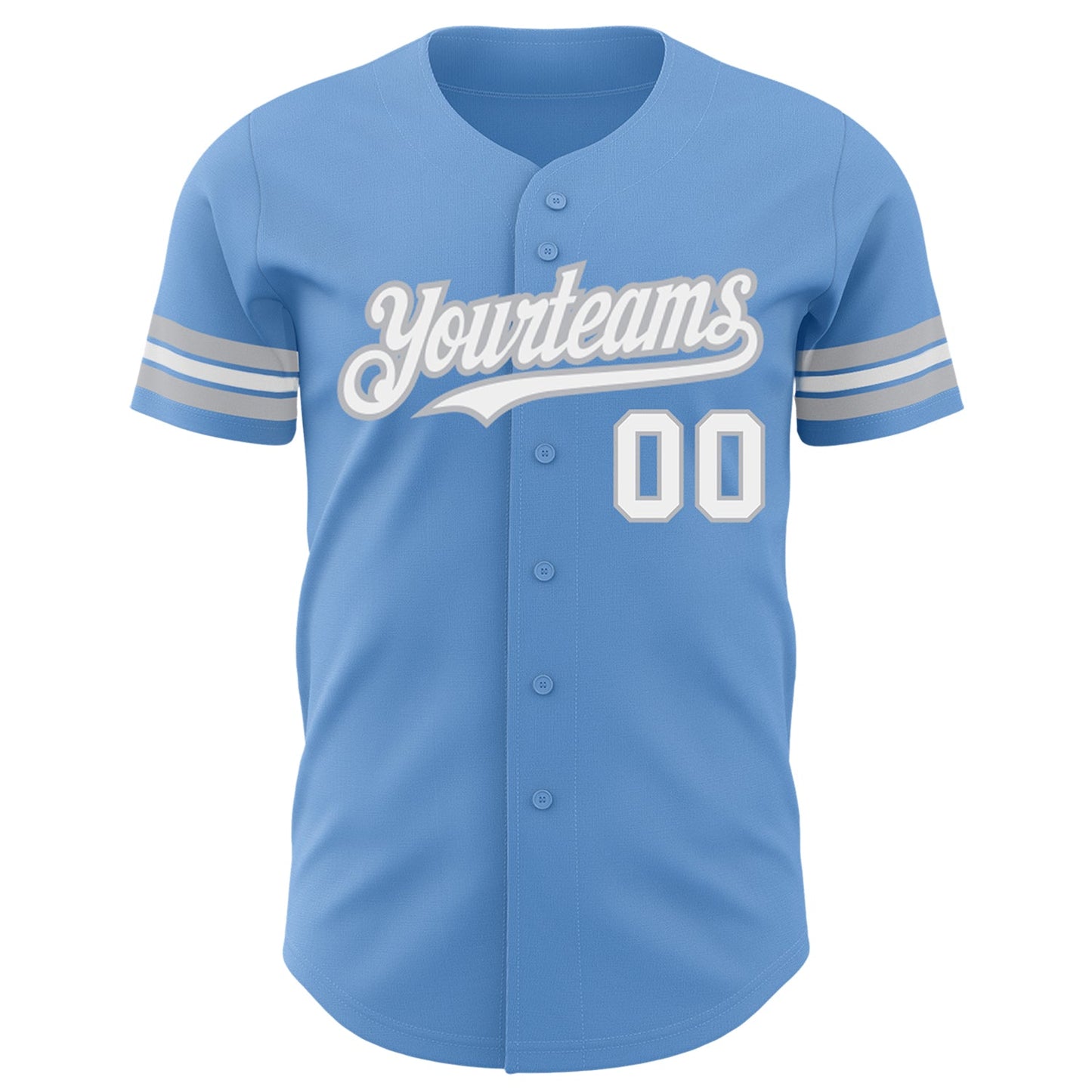 Custom Light Blue White-Gray Authentic Baseball Jersey view 2