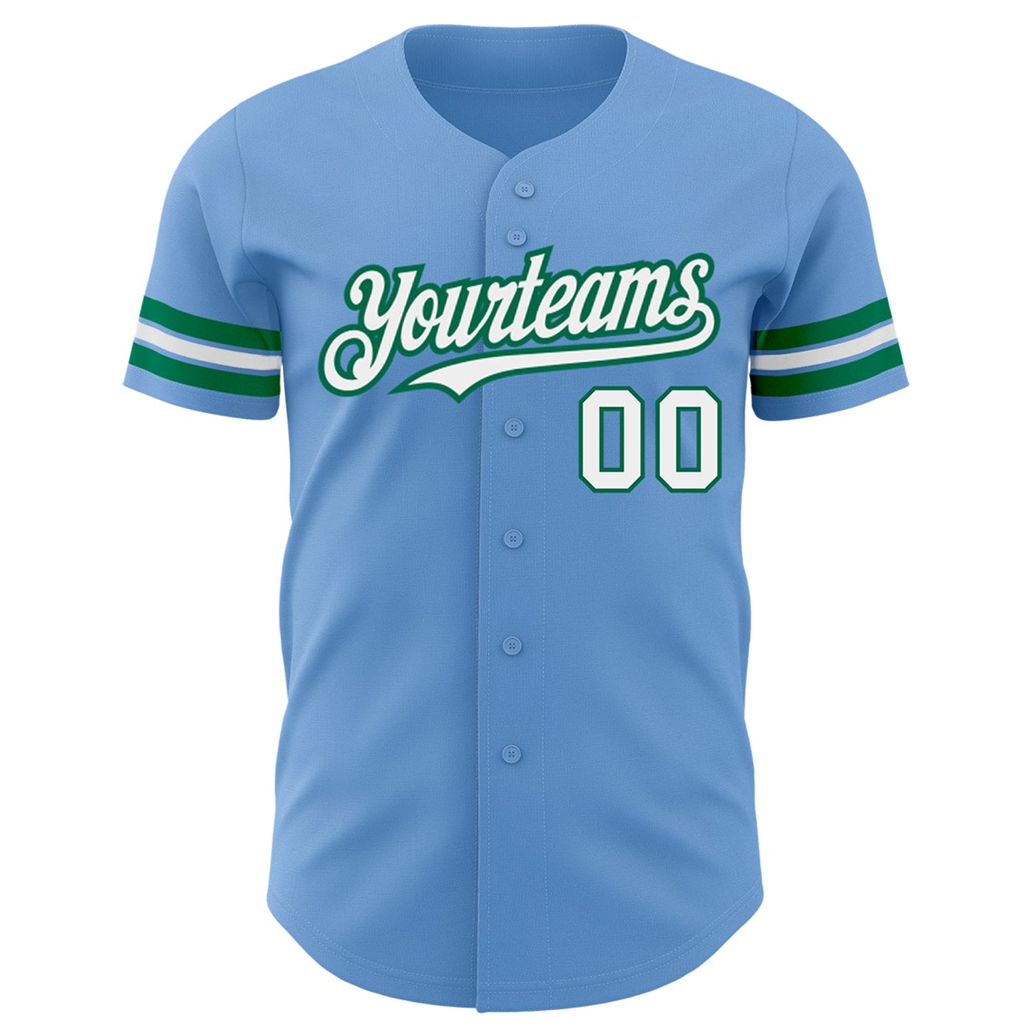 Custom Light Blue White-Kelly Green Authentic Baseball Jersey view 2