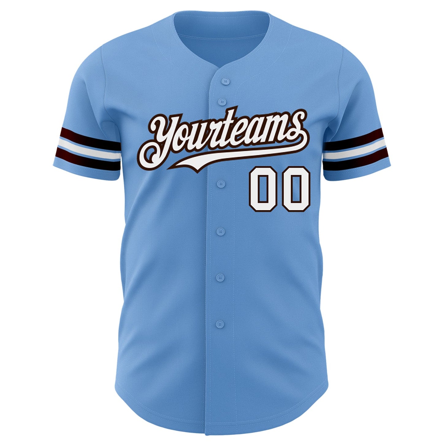 Custom Light Blue White-Brown Authentic Baseball Jersey view 2