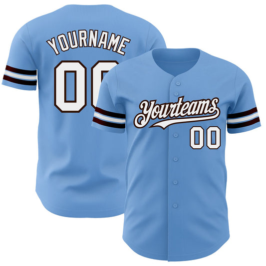 Custom Light Blue White-Brown Authentic Baseball Jersey - Main View