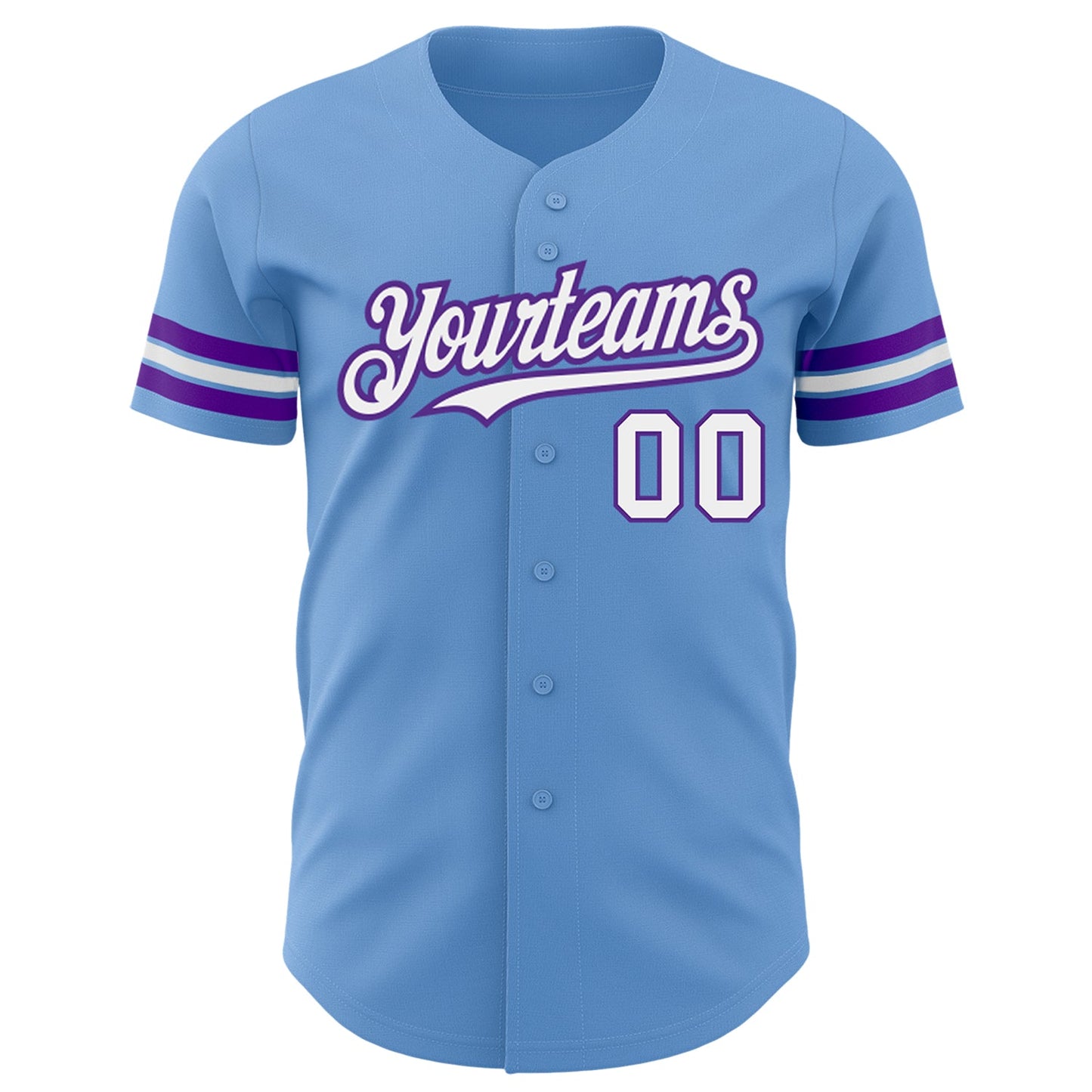 Custom Light Blue White-Purple Authentic Baseball Jersey view 2