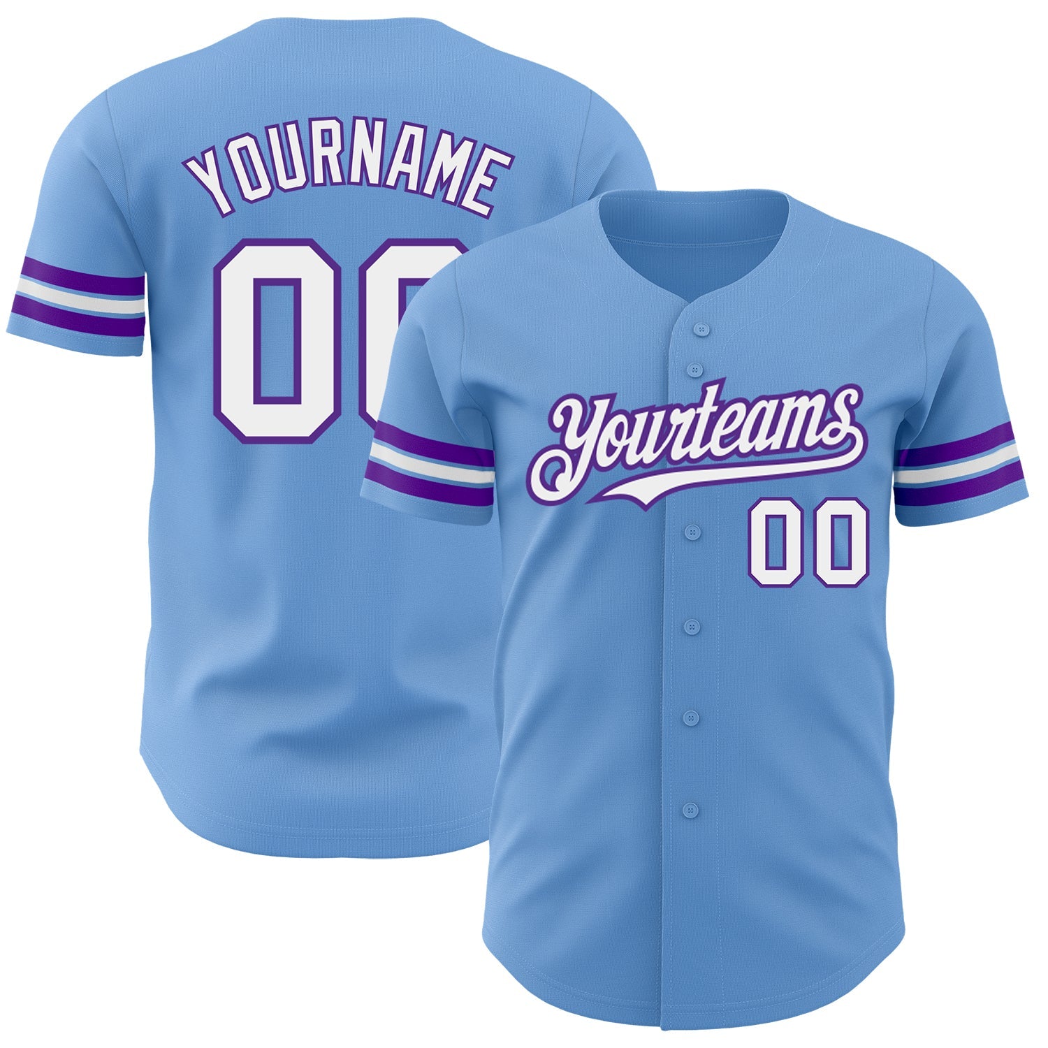 Custom Light Blue White-Purple Authentic Baseball Jersey - Main View