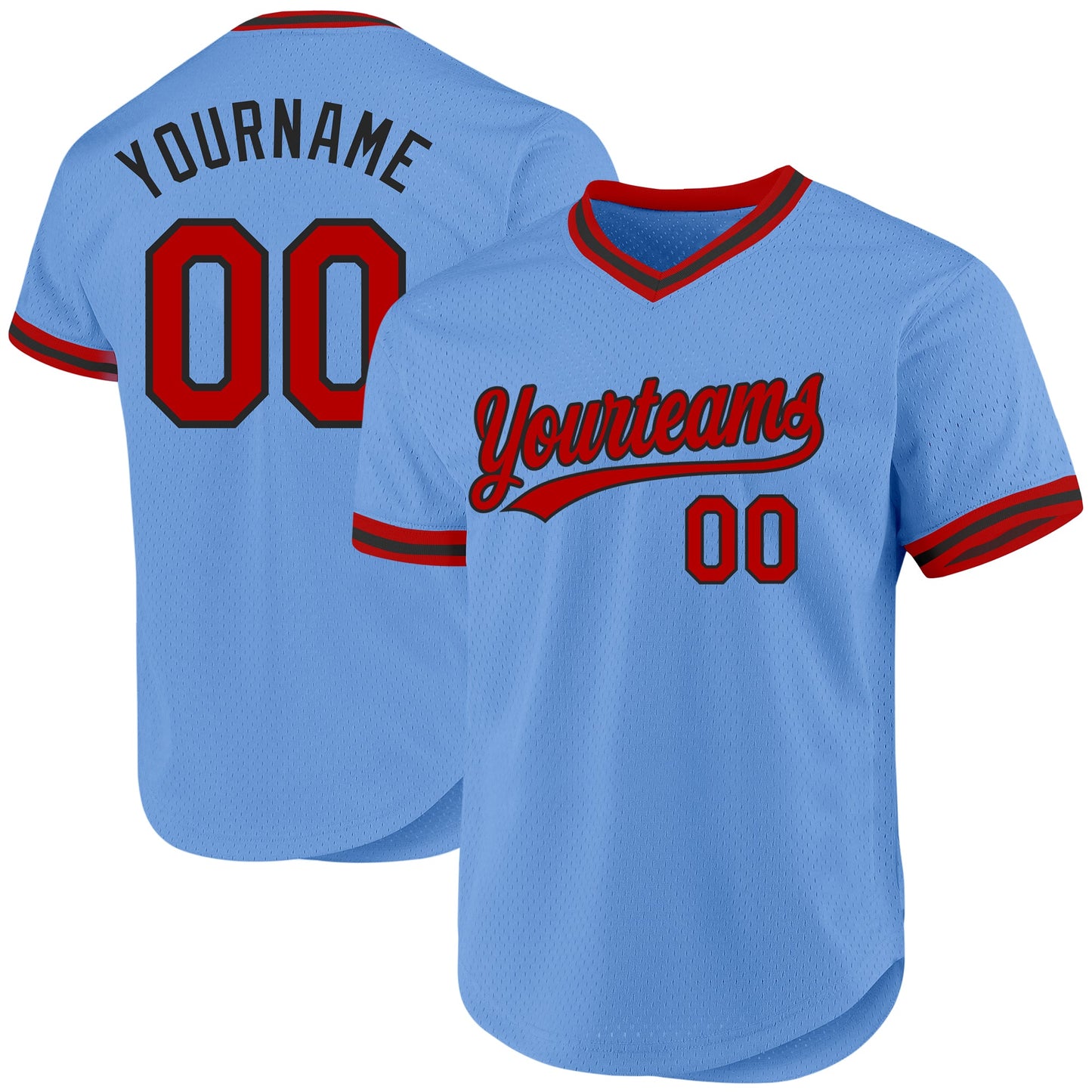Custom Light Blue Red-Black Authentic Throwback Baseball Jersey - Main View