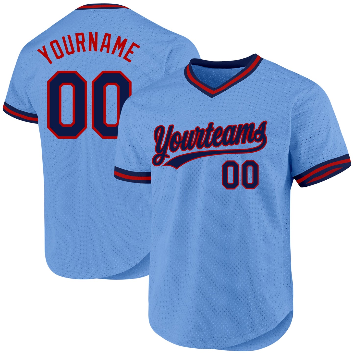 Custom Light Blue Navy-Red Authentic Throwback Baseball Jersey - Main View