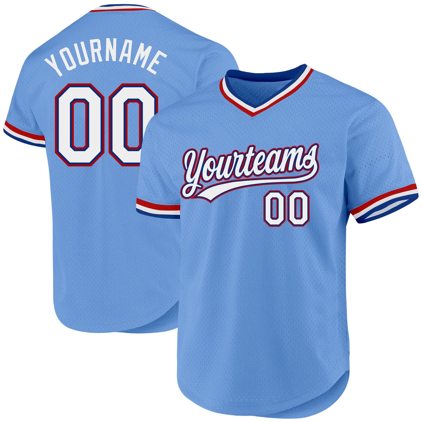 Custom Light Blue Royal-Red Authentic Throwback Baseball Jersey - Main View