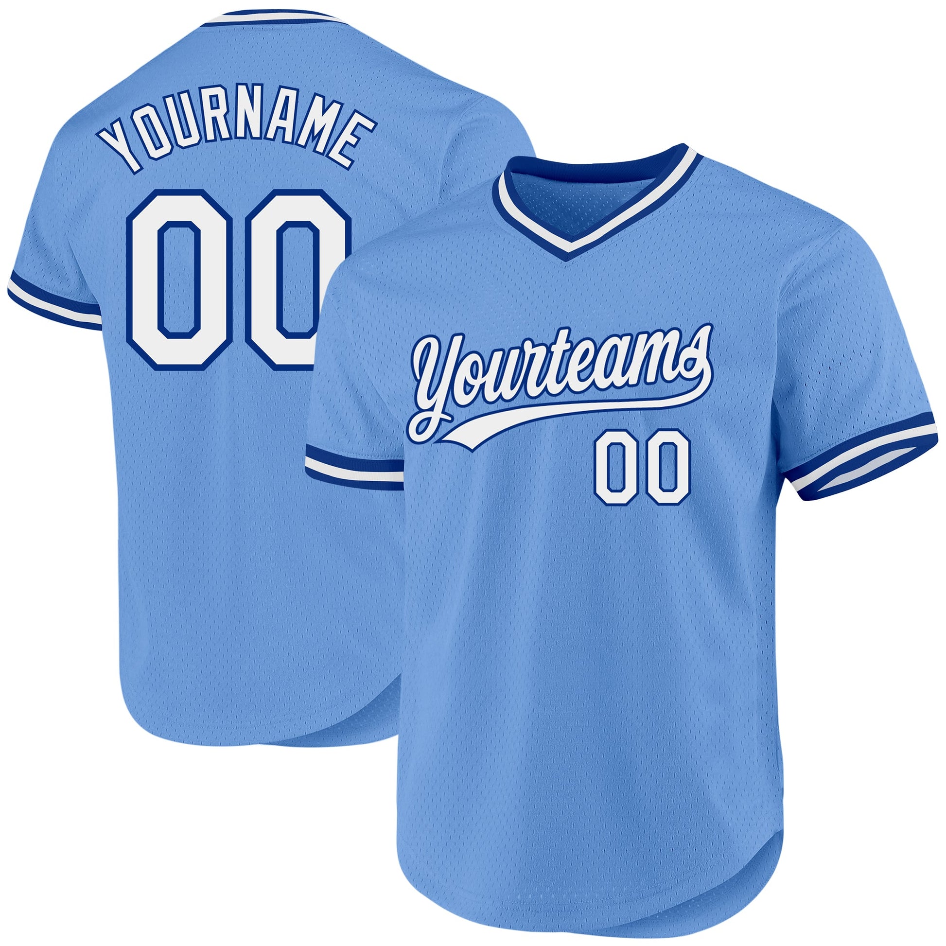 Custom Light Blue White-Royal Authentic Throwback Baseball Jersey - Main View