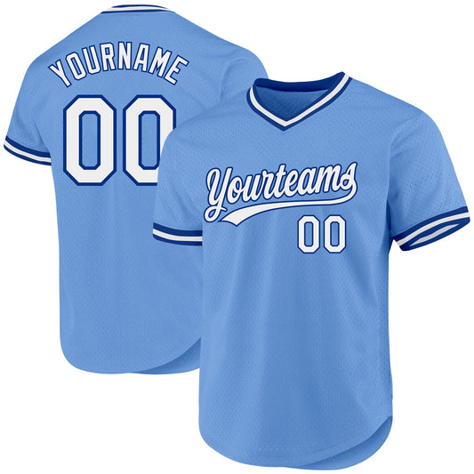 Custom Light Blue White-Royal Authentic Throwback Baseball Jersey - Main View
