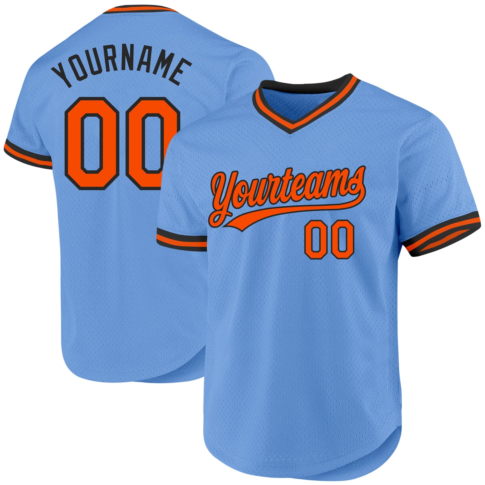 Custom Light Blue Orange-Black Authentic Throwback Baseball Jersey - Main View