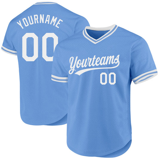 Custom Light Blue White Authentic Throwback Baseball Jersey - Main View