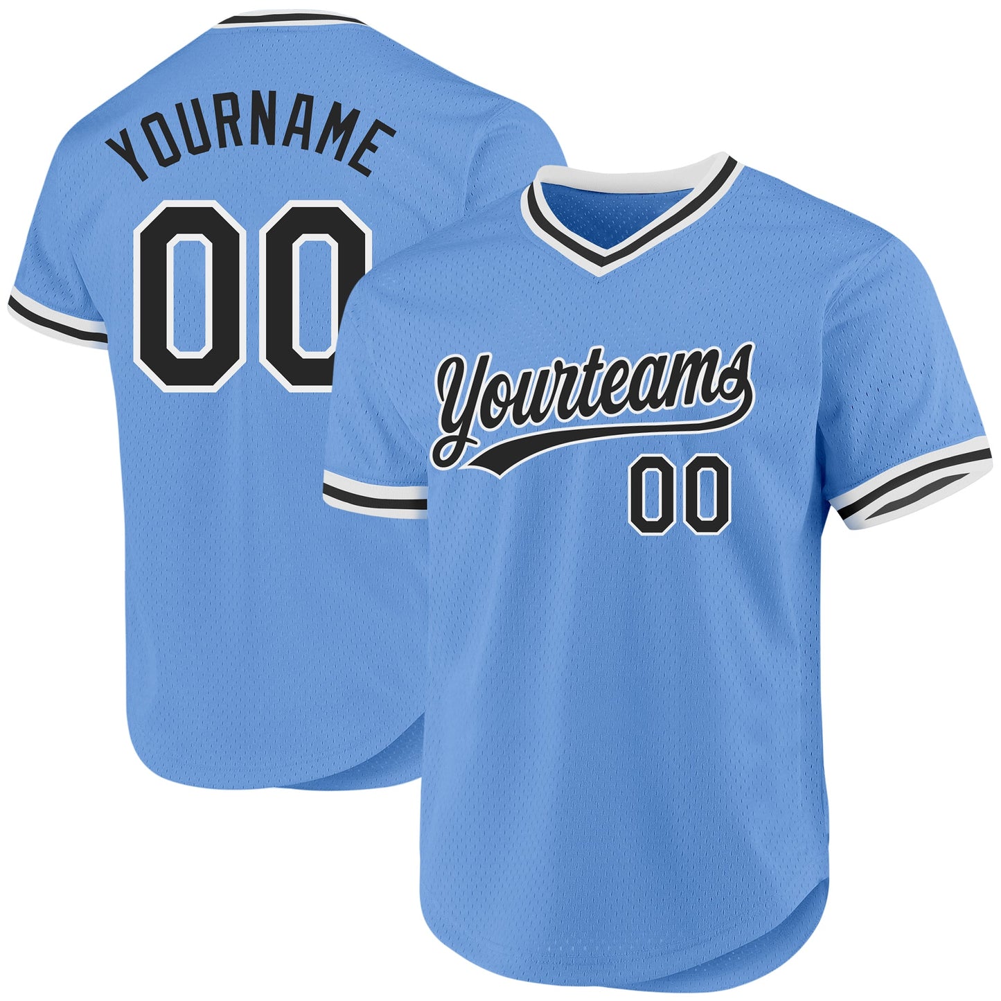 Custom Light Blue Black-White Authentic Throwback Baseball Jersey - Main View