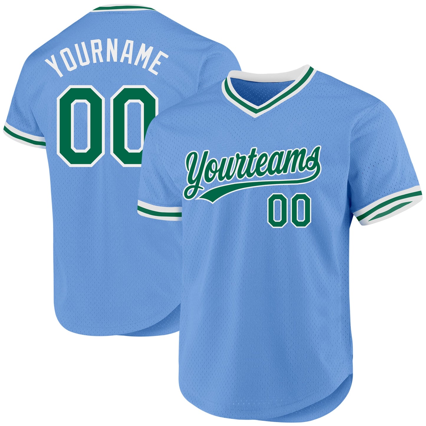 Custom Light Blue Kelly Green-White Authentic Throwback Baseball Jersey - Main View