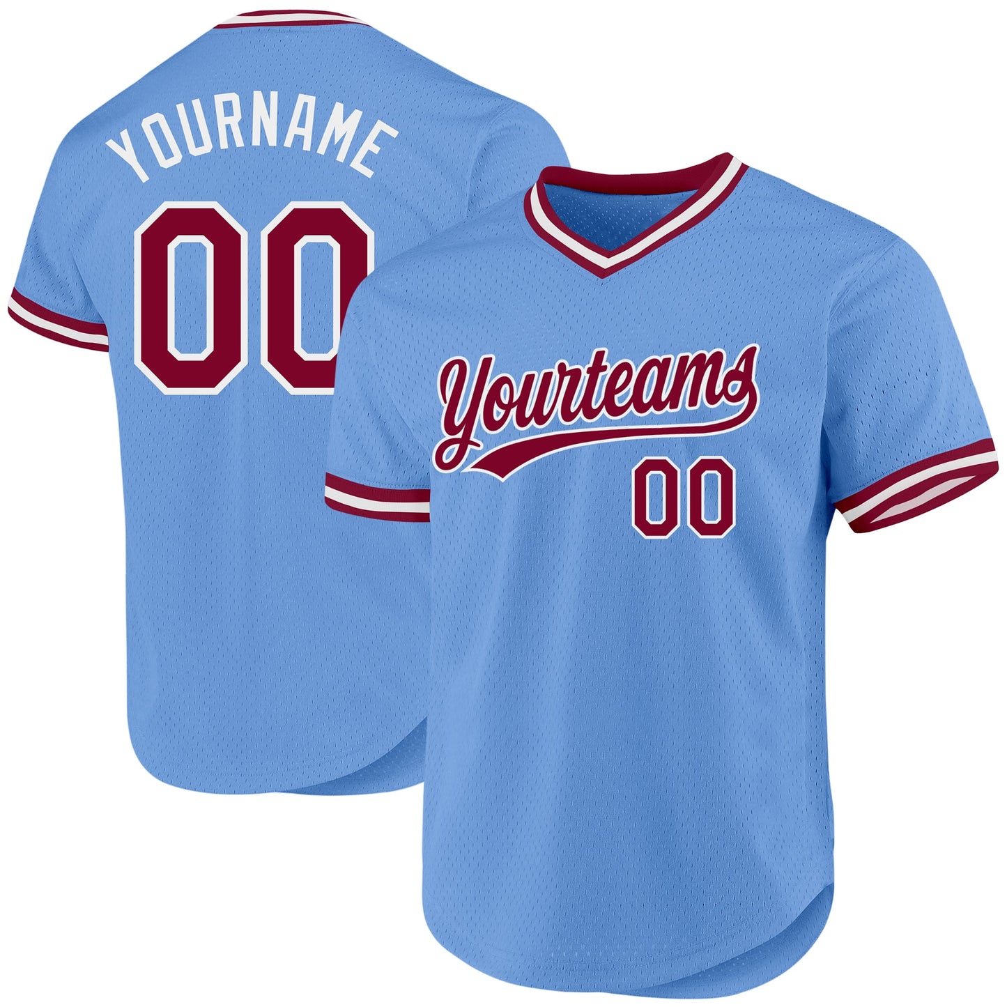 Custom Light Blue Maroon-White Authentic Throwback Baseball Jersey - Main View