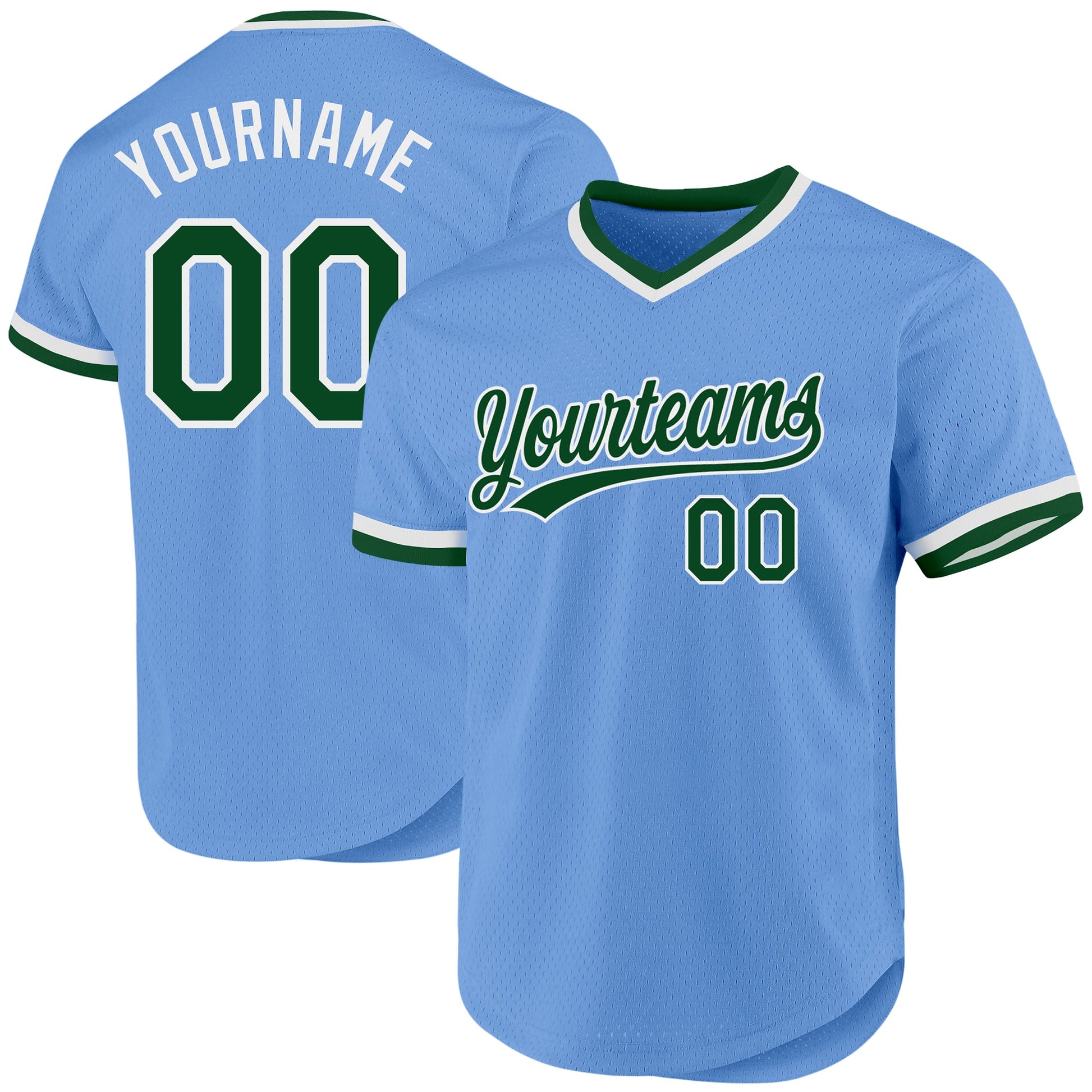 Custom Light Blue Green-White Authentic Throwback Baseball Jersey - Main View