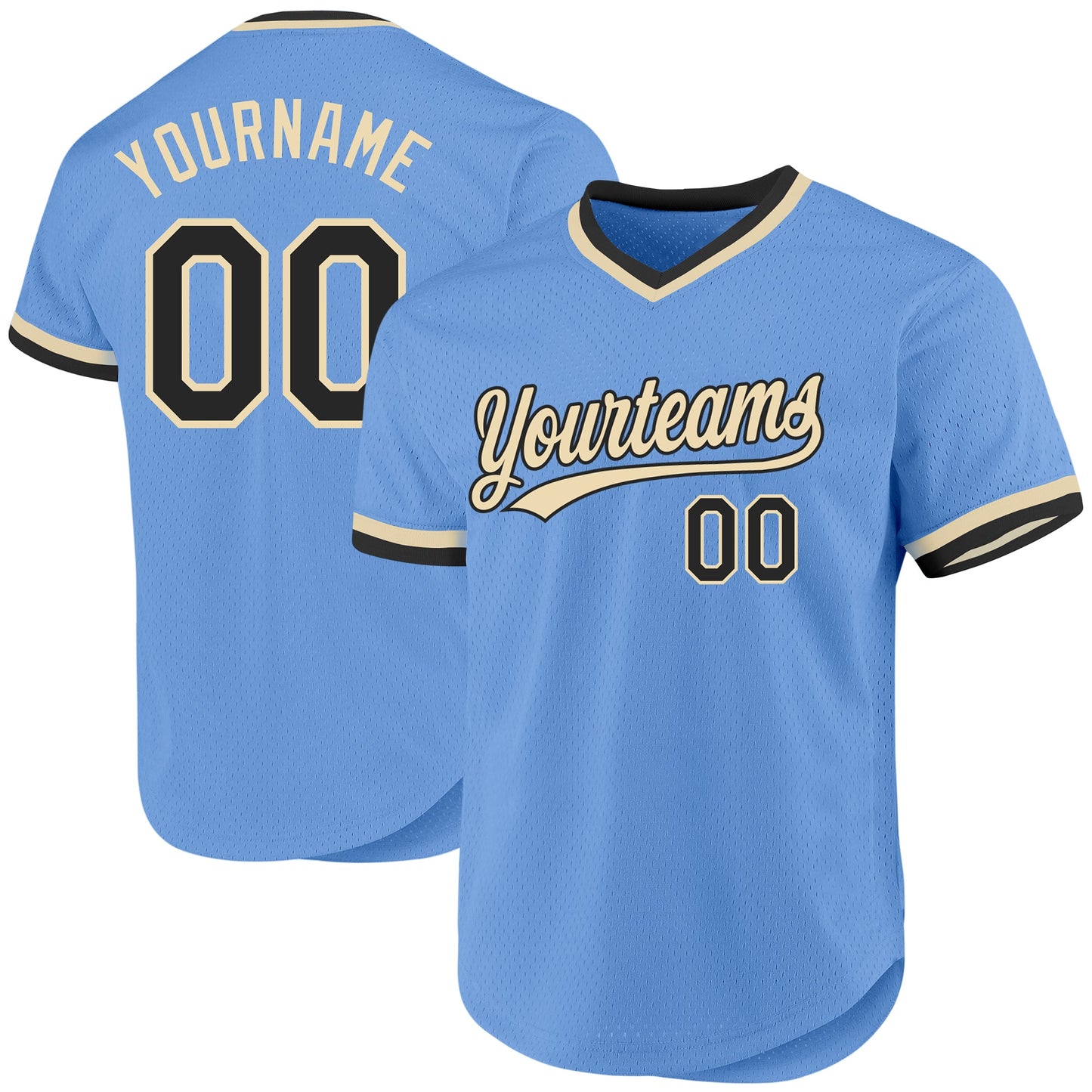 Custom Light Blue Black-Cream Authentic Throwback Baseball Jersey - Main View