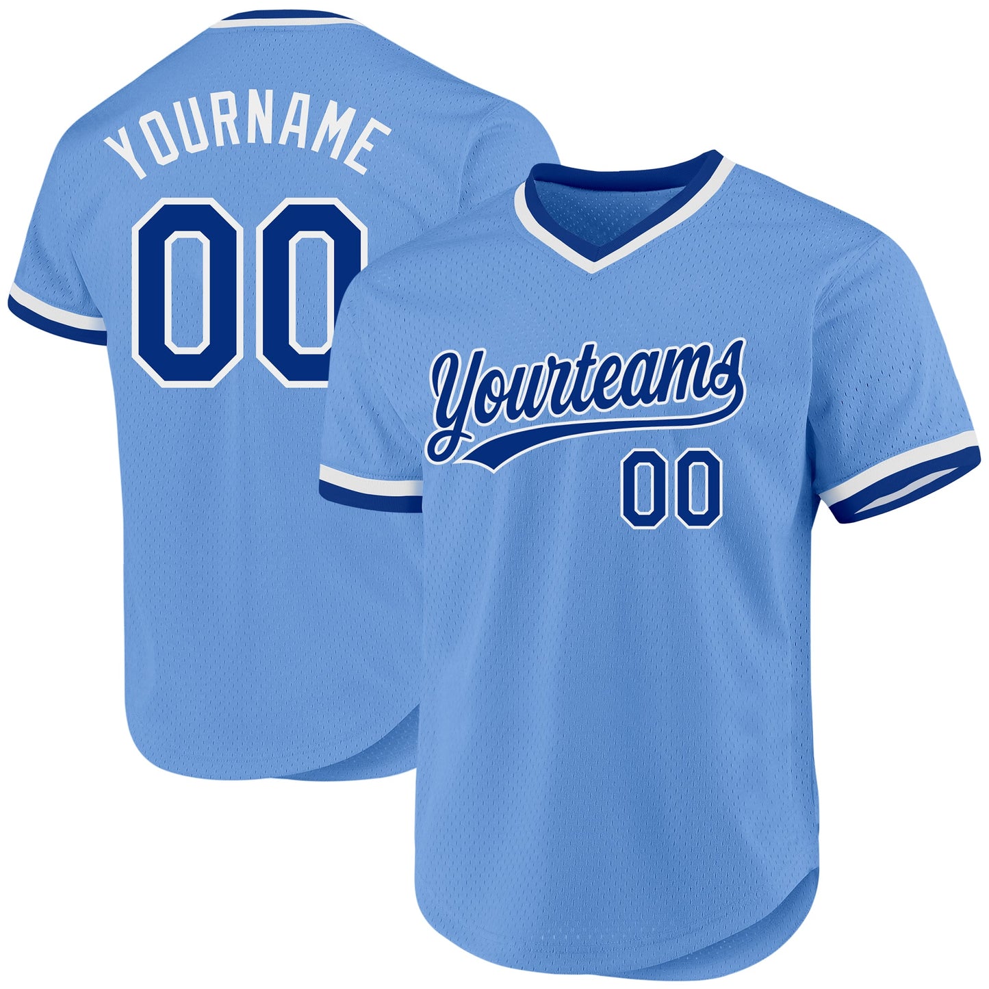 Custom Light Blue Royal-White Authentic Throwback Baseball Jersey - Main View