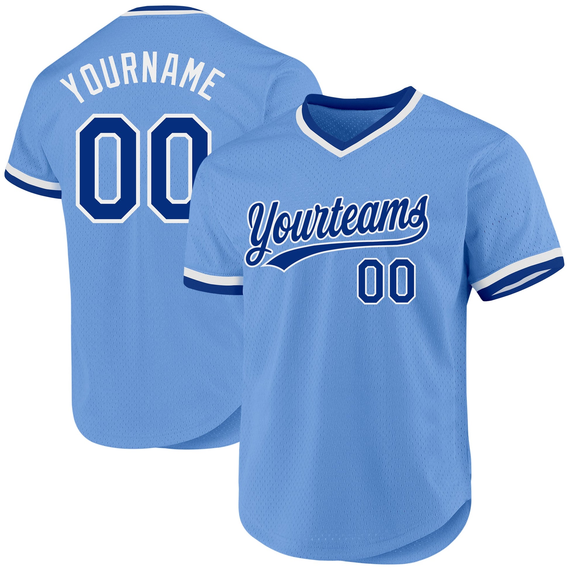 Custom Light Blue Royal-White Authentic Throwback Baseball Jersey - Main View