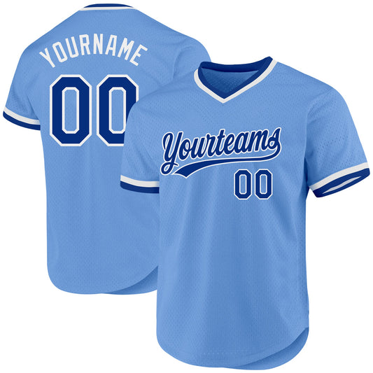 Custom Light Blue Royal-White Authentic Throwback Baseball Jersey - Main View