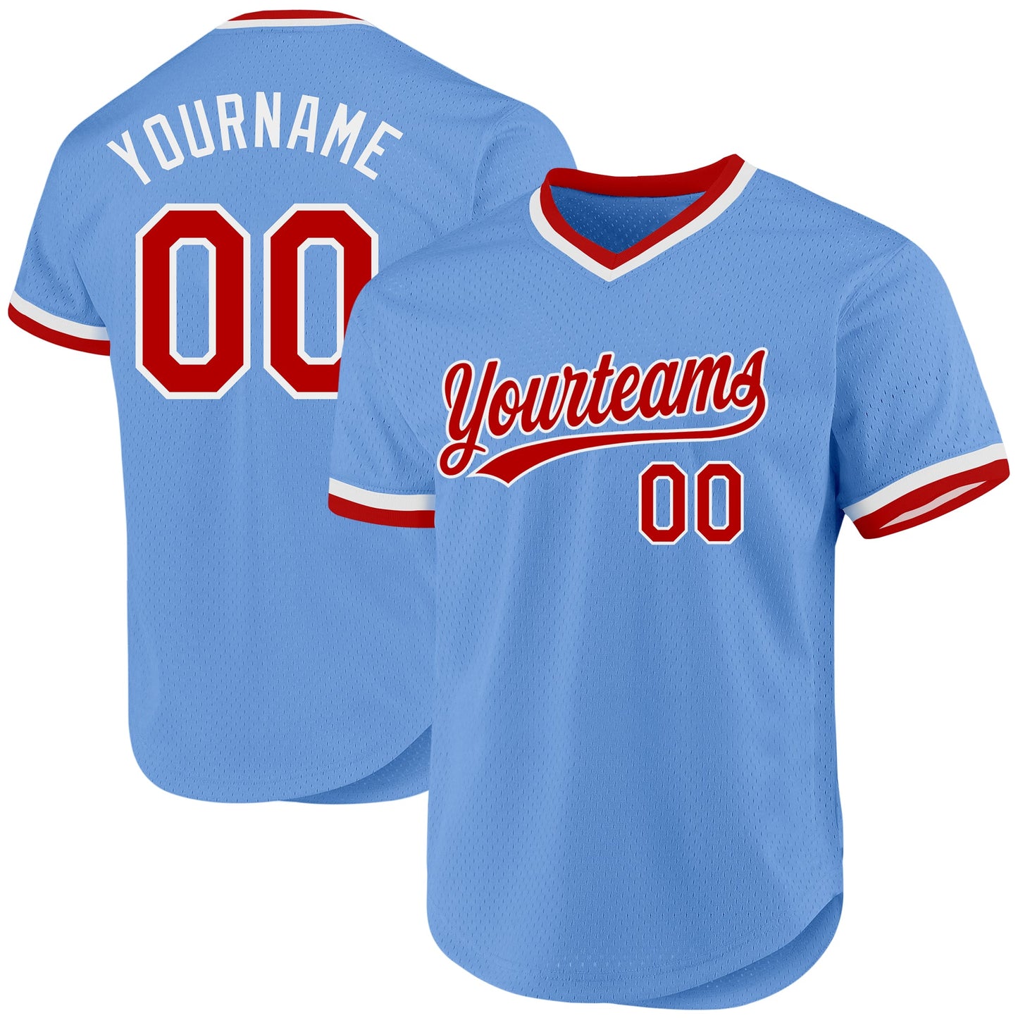 Custom Light Blue Red-White Authentic Throwback Baseball Jersey - Main View