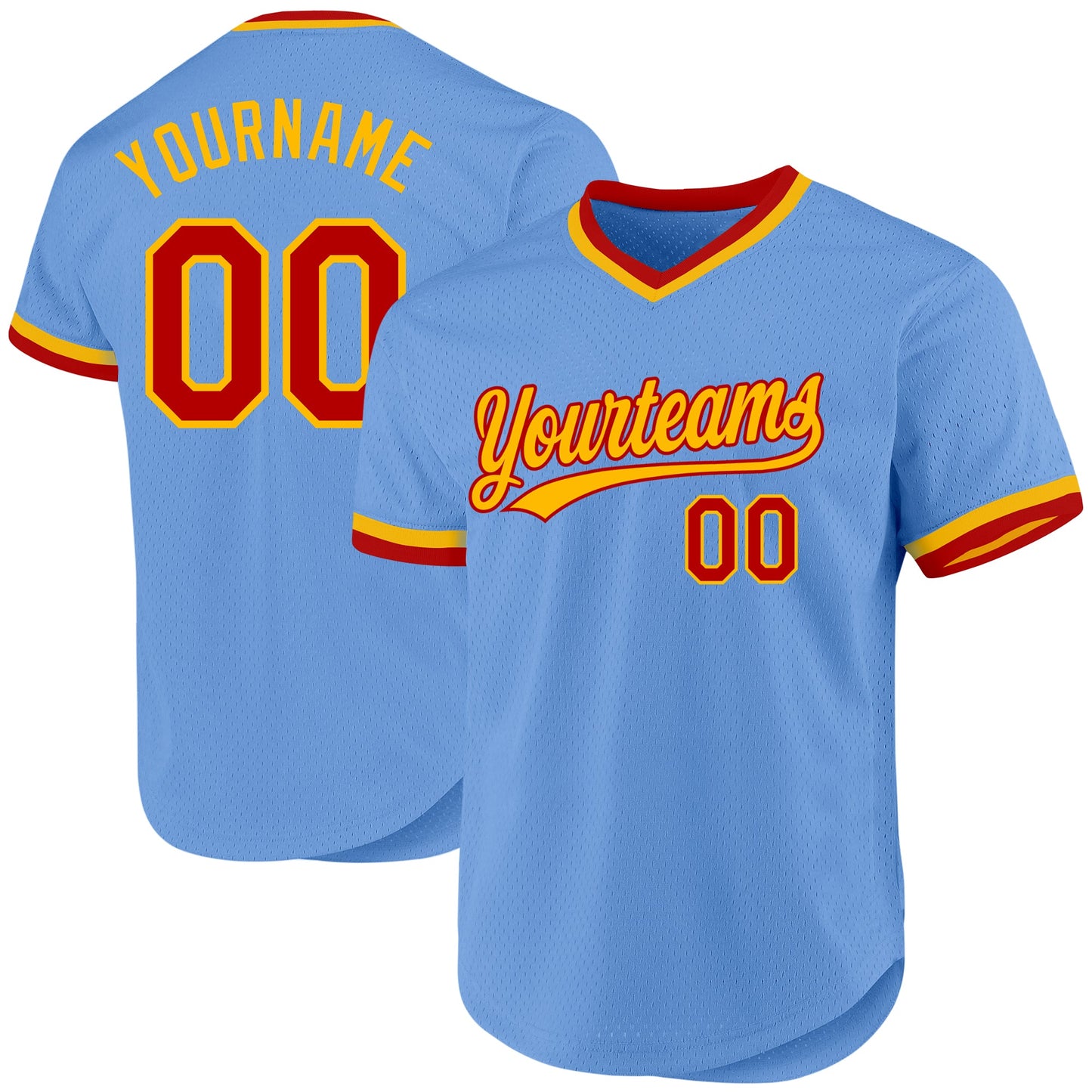Custom Light Blue Red-Gold Authentic Throwback Baseball Jersey - Main View