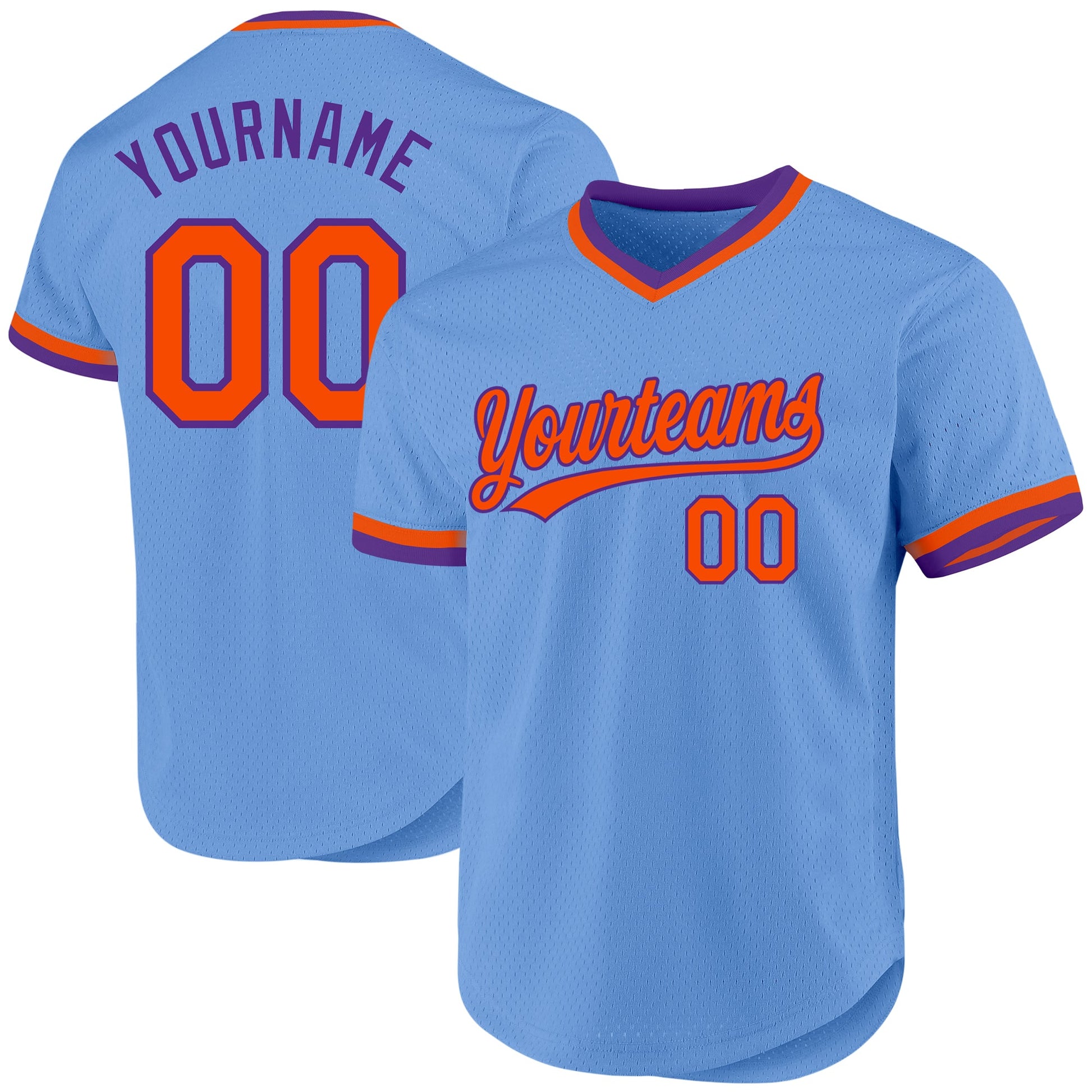 Custom Light Blue Orange-Purple Authentic Throwback Baseball Jersey - Main View