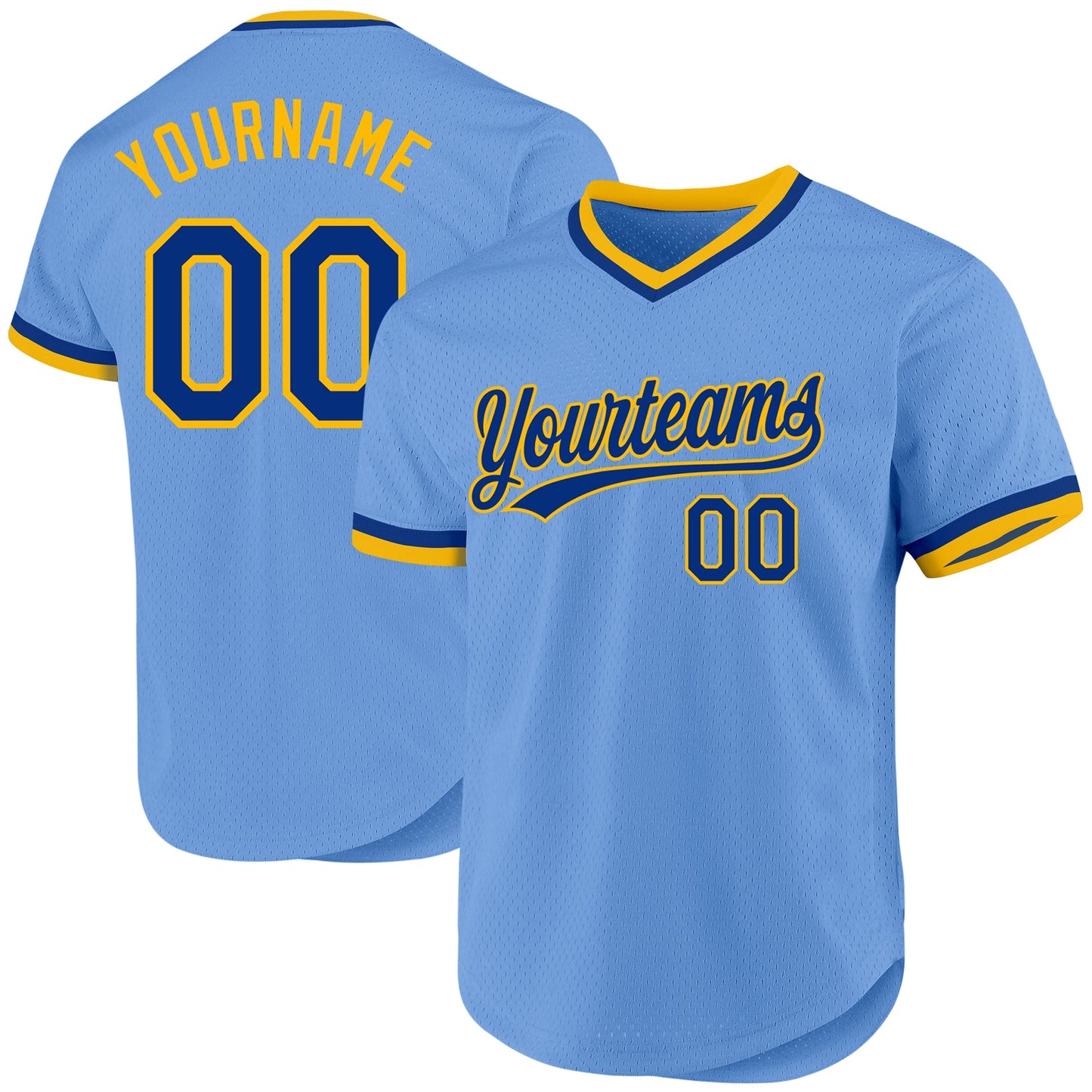 Custom Light Blue Royal-Gold Authentic Throwback Baseball Jersey - Main View