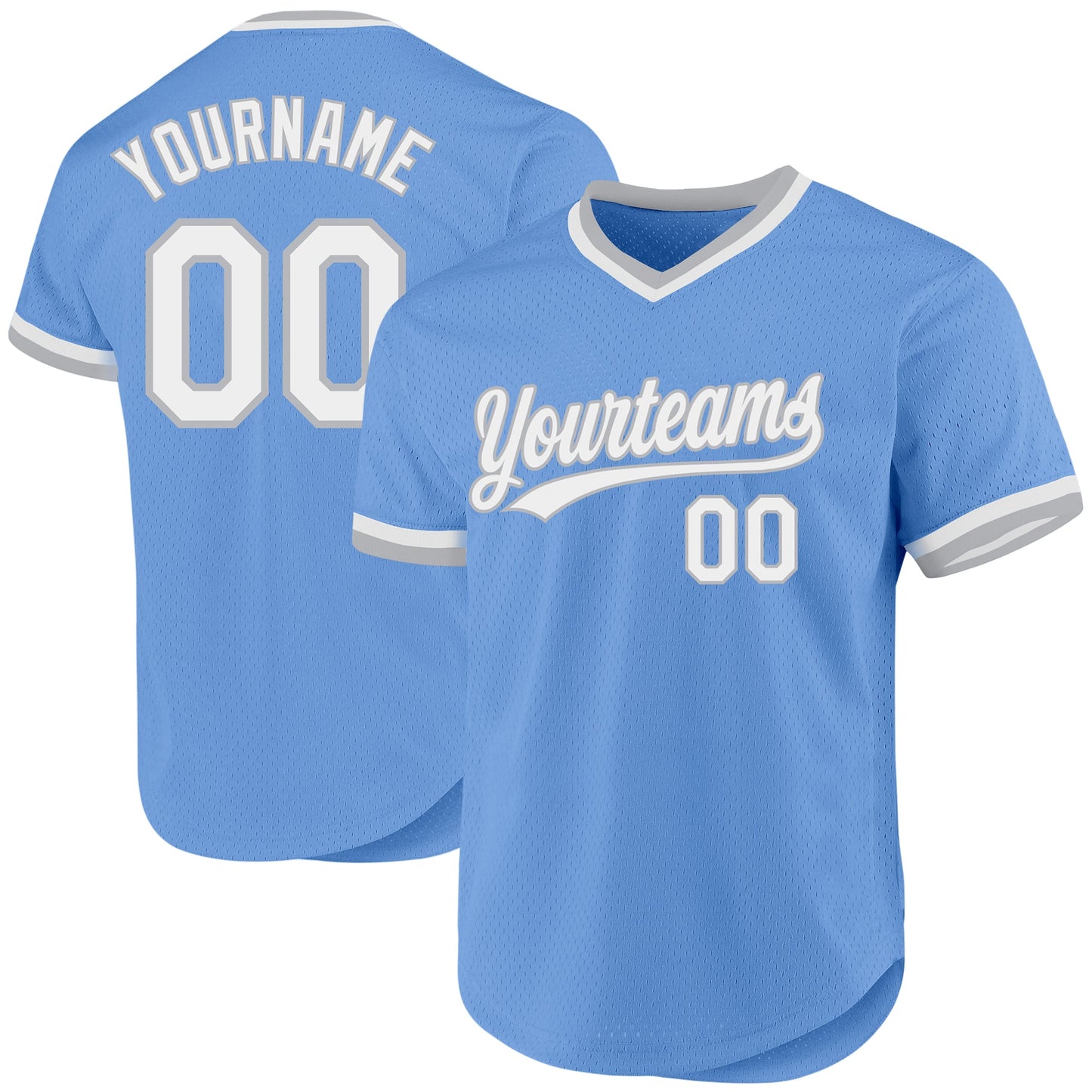 Custom Light Blue White-Gray Authentic Throwback Baseball Jersey - Main View