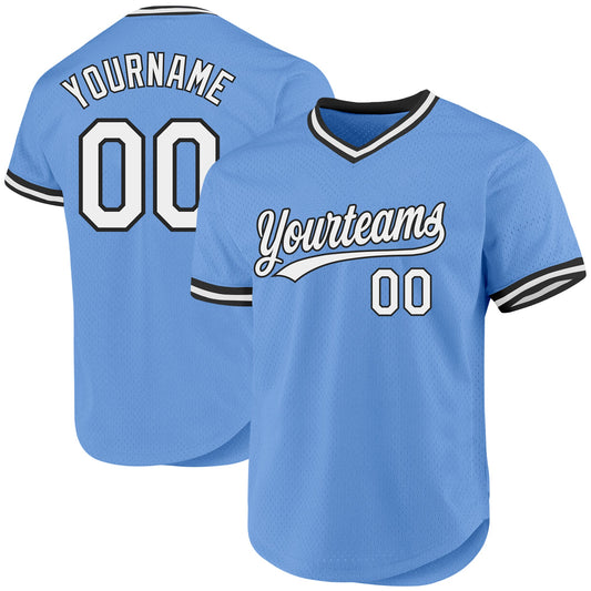 Custom Light Blue White-Black Authentic Throwback Baseball Jersey - Main View