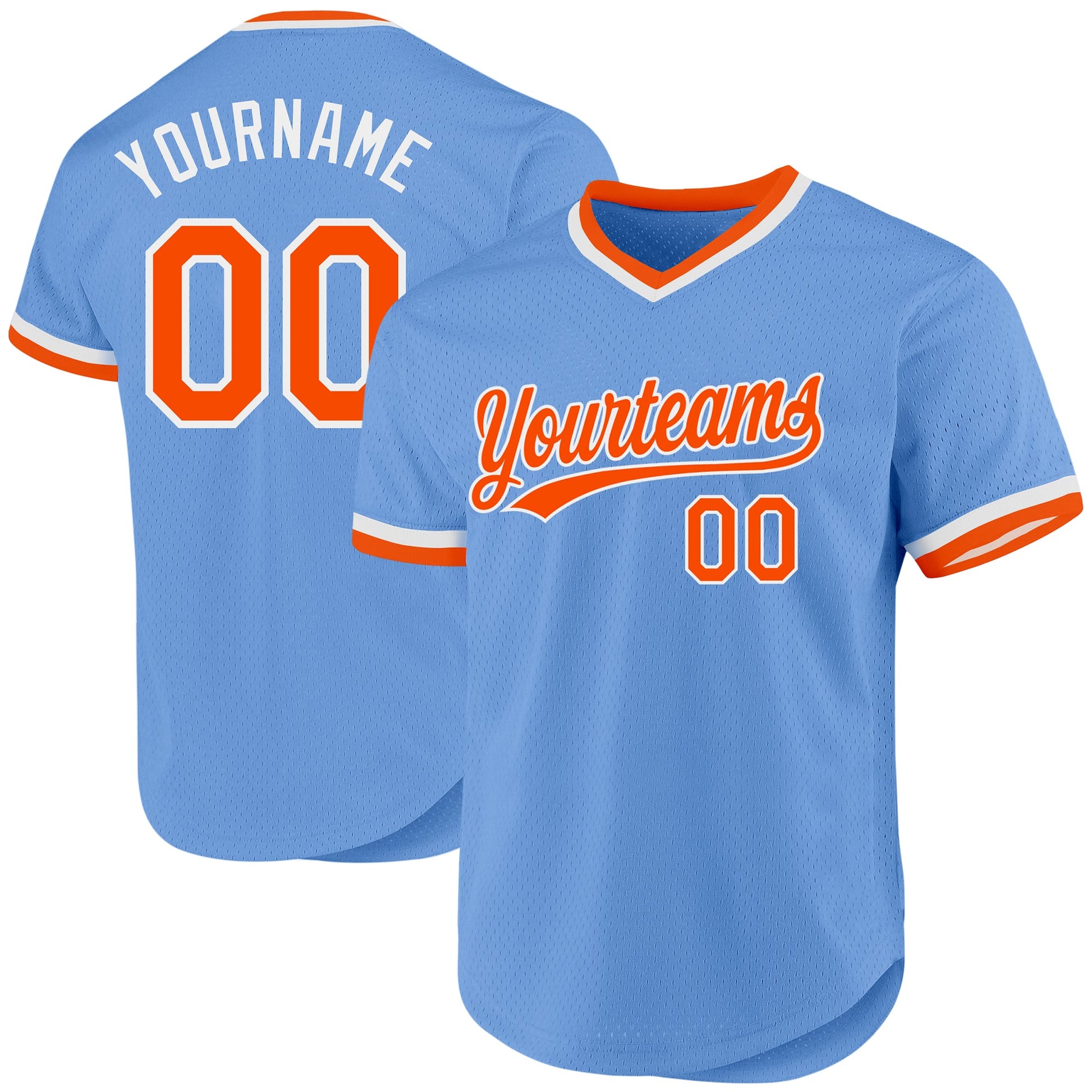 Custom Light Blue Orange-White Authentic Throwback Baseball Jersey - Main View