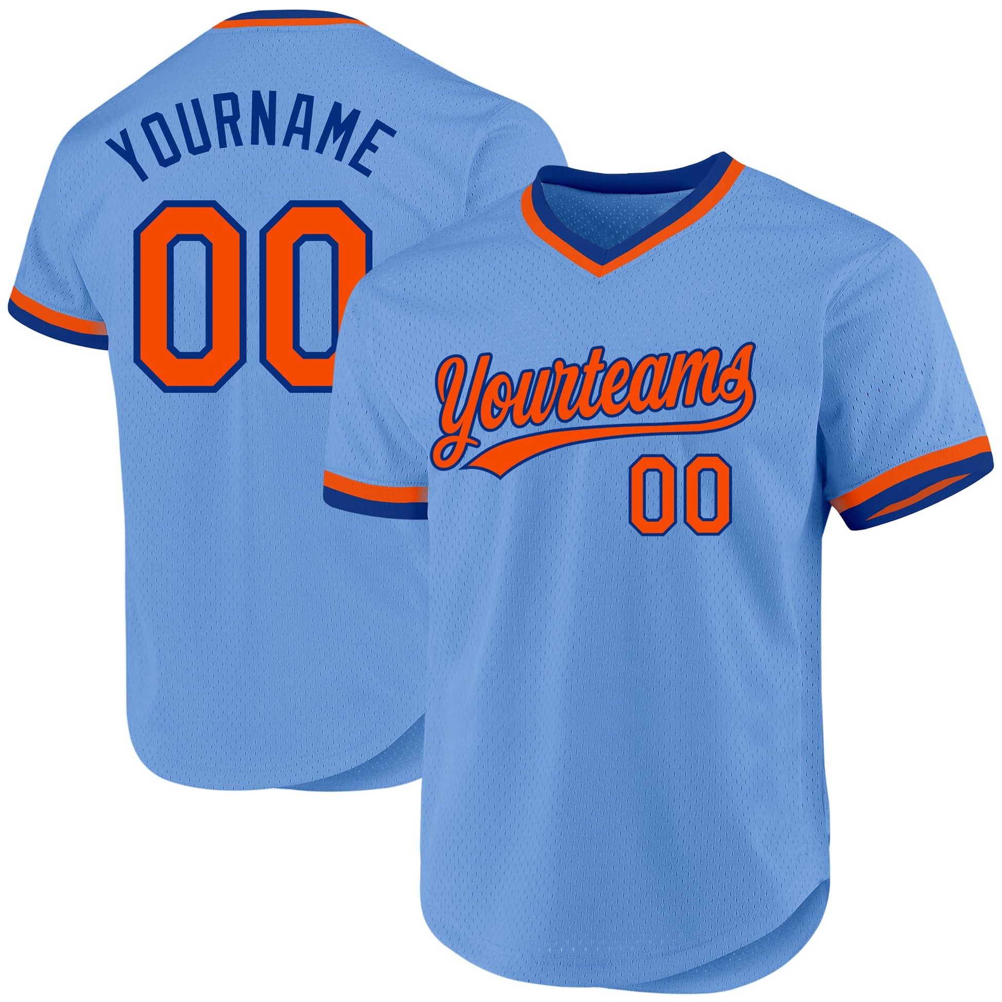 Custom Light Blue Orange-Royal Authentic Throwback Baseball Jersey - Main View