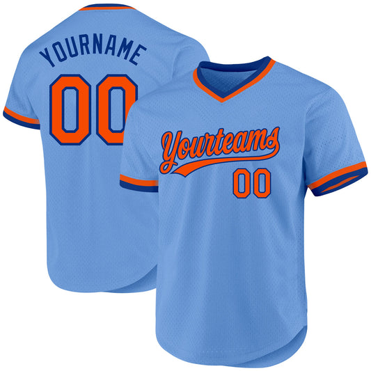 Custom Light Blue Orange-Royal Authentic Throwback Baseball Jersey - Main View
