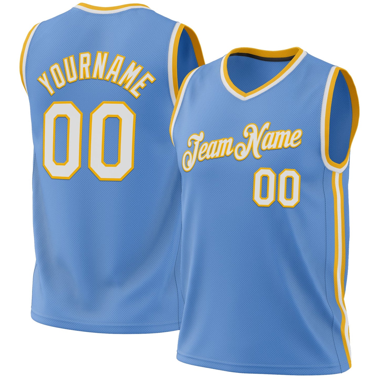 Custom Light Blue White-Gold Authentic Throwback Basketball Jersey - Main View