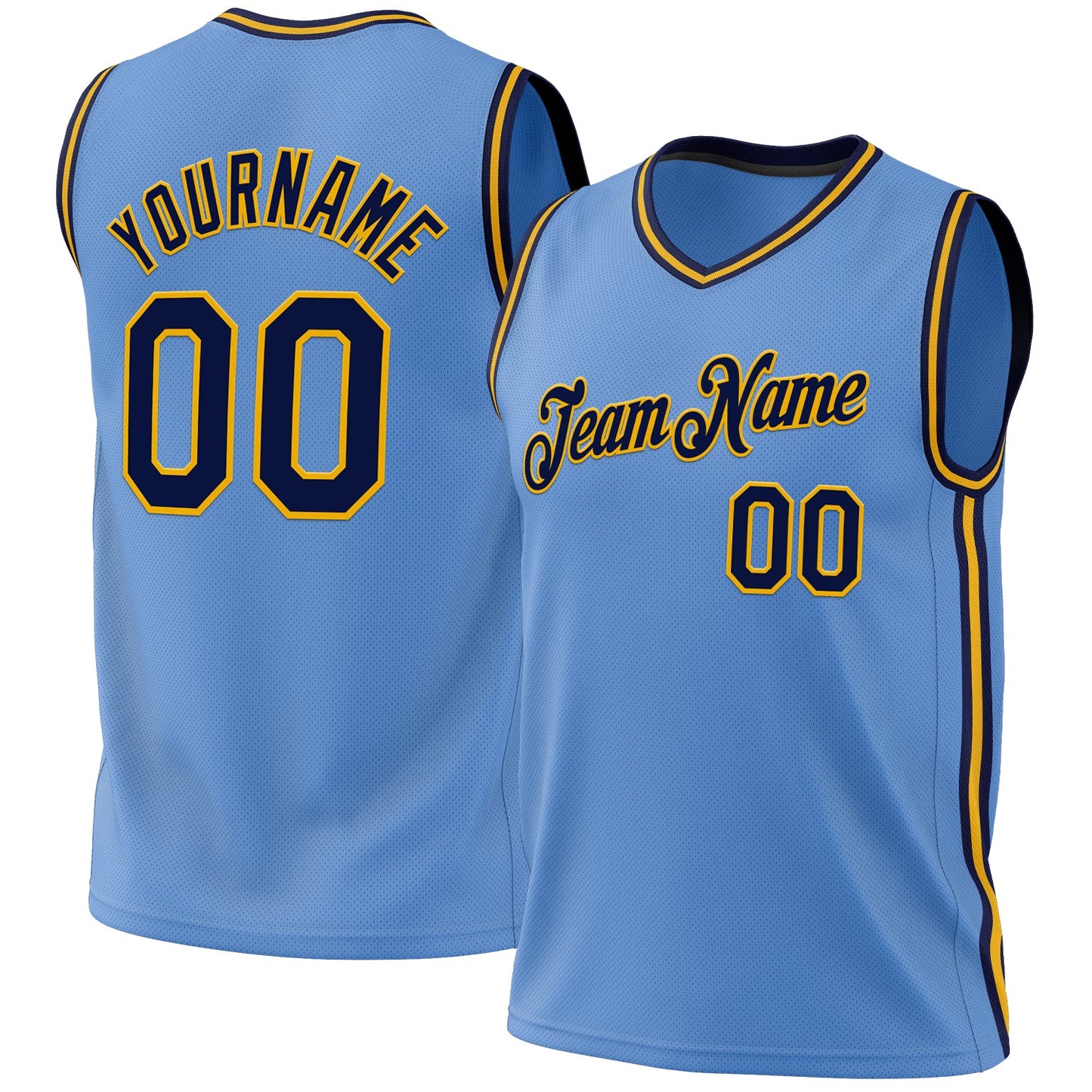Custom Light Blue Navy-Gold Authentic Throwback Basketball Jersey - Main View