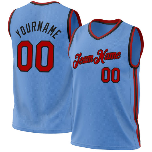 Custom Light Blue Red-Black Authentic Throwback Basketball Jersey - Main View
