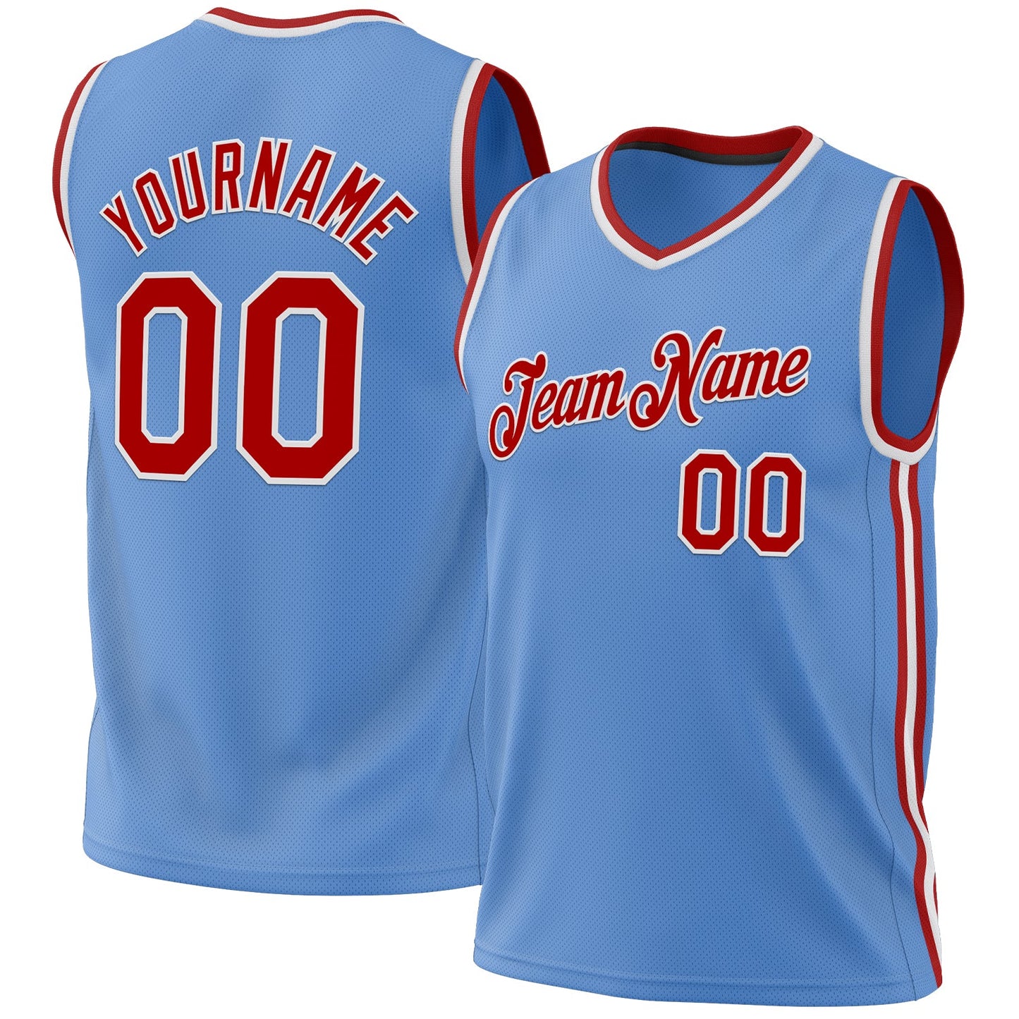 Custom Light Blue Red-White Authentic Throwback Basketball Jersey - Main View