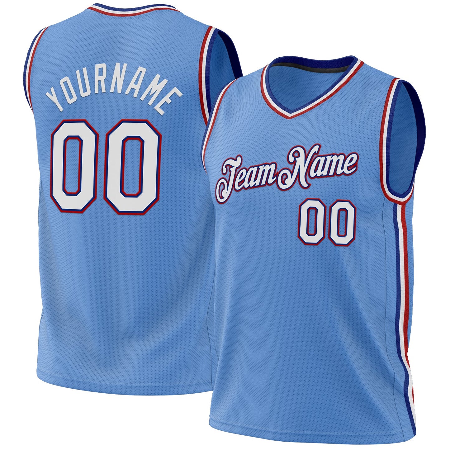 Custom Light Blue Royal-Red Authentic Throwback Basketball Jersey - Main View