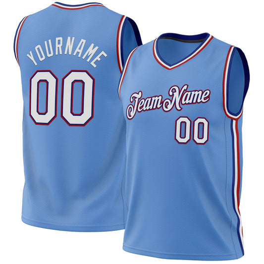 Custom Light Blue Royal-Red Authentic Throwback Basketball Jersey - Main View