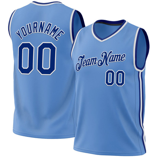 Custom Light Blue Royal-White Authentic Throwback Basketball Jersey - Main View