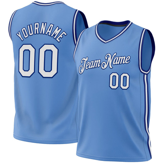 Custom Light Blue White-Royal Authentic Throwback Basketball Jersey - Main View