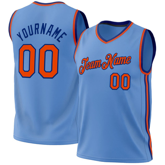 Custom Light Blue Orange-Royal Authentic Throwback Basketball Jersey - Main View